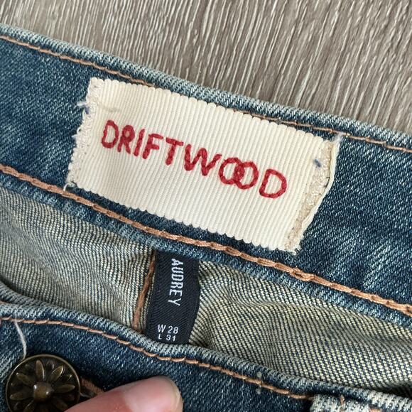 NWOT Driftwood Audrey Floral Embroidered Denim Straight Jeans Raw‎ Hem W28 H31 - Picture 3 of 7
